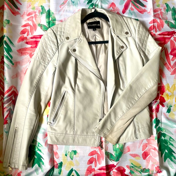 EXPRESS Faux Leather Jacket Beige with Silver Hardware - Picture 4 of 8